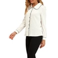 thumbnail image 4 of INSPIRE CHIC Women's Button Down Shirt Peter Pan Collar Puff Long Sleeve Contrast Trim Work Blouse M White, 4 of 7