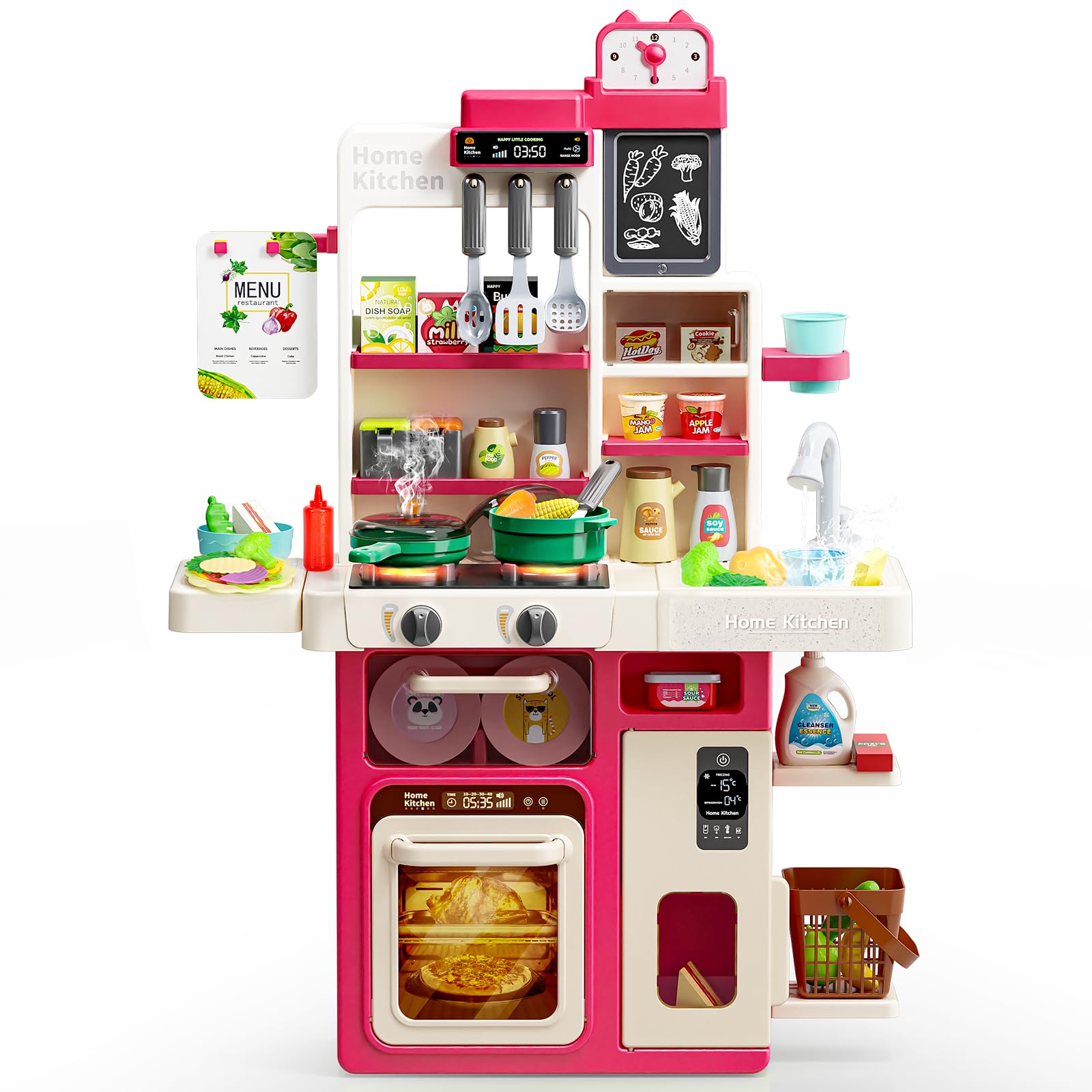 Letapapa Kids Pretend Play Kitchen Set, Kitchen Toys with Realistic Sound & Light, Cooking Stove, Sink, Play Food and Kitchen Accessories, Pretend Kitchen Playset Gifts