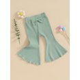 thumbnail image 3 of Kmbangi Kids Girl Flare Pants Solid Color Ribbed Elastic Bell Bottoms Trousers Bow Ruffle Pants for Toddler Baby, 3 of 8