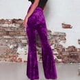 thumbnail image 3 of AherBiu Women's High Waisted Velour Bell Bottom Pants, Solid Color, Small US: 4, 3 of 7