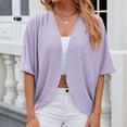 thumbnail image 2 of Timegard Tops for Women 1/2 Sleeve Eyelet Ruffle Open Front Crop Top Beach Casual Lightweight Cardigan, 2 of 4