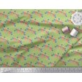 thumbnail image 3 of Soimoi Green Moss Georgette Fabric Check & Fox Folk Art Printed Fabric 1 Yard 42 Inch Wide, 3 of 5
