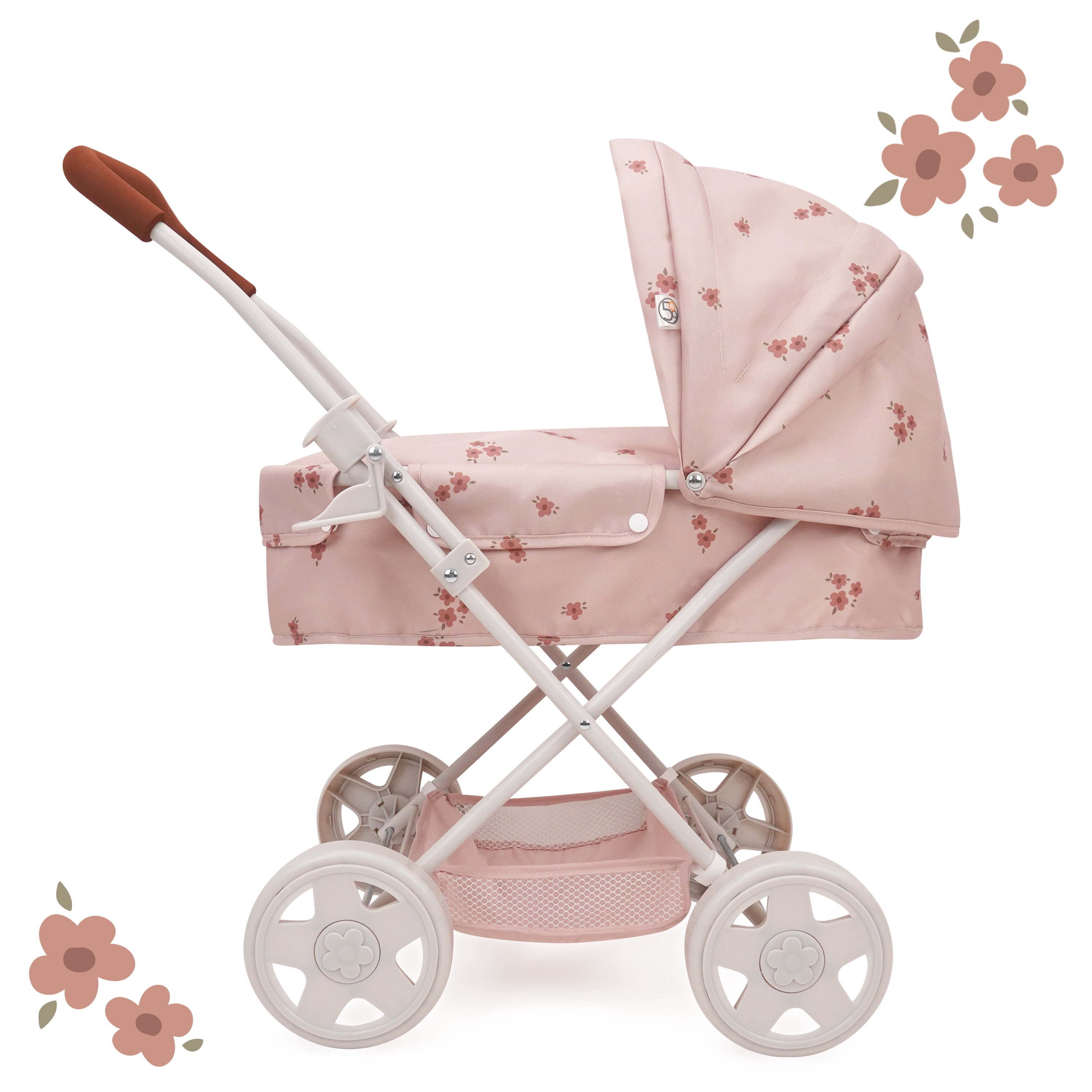 509 Crew Ballet Flora Doll Pram - Doll Pram, Kids Pretend Play, Retractable Large Canopy, Shopping Basket & Removable Carry Cot Bed. Ages 3+