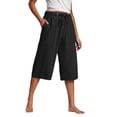 thumbnail image 1 of Kaemgyyd Womens Plus Size Capris Lounge Drawstring Cotton Linen Bermuda Shorts Flowy Wide Leg Beach Vaction Cropped Trousers, 1 of 6