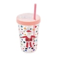 thumbnail image 2 of Holiday Time Christmas Santa Polka Dot Plastic Tumbler with Straw, Pink Glitter Lid, Partyware, 2 of 6
