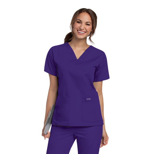 Landau Essentials Scrub Top for Women: 4 Pockets, Classic Relaxed Fit, Durable V-Neck 8219