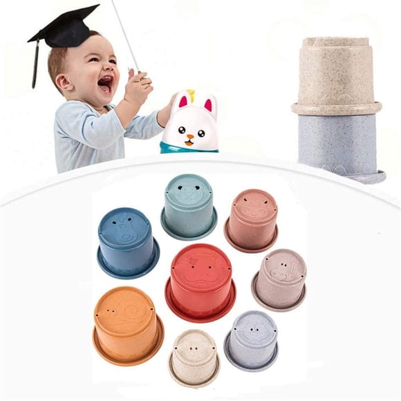 Tasses Colorées Empilables et Emboîtables, Jouet d'Apprentissage des Couleurs Amusant en 8 Pcs, Excellents Jouets de Bain et de Plage pour Tout-Petits et Enfants, Jeu Préscolaire