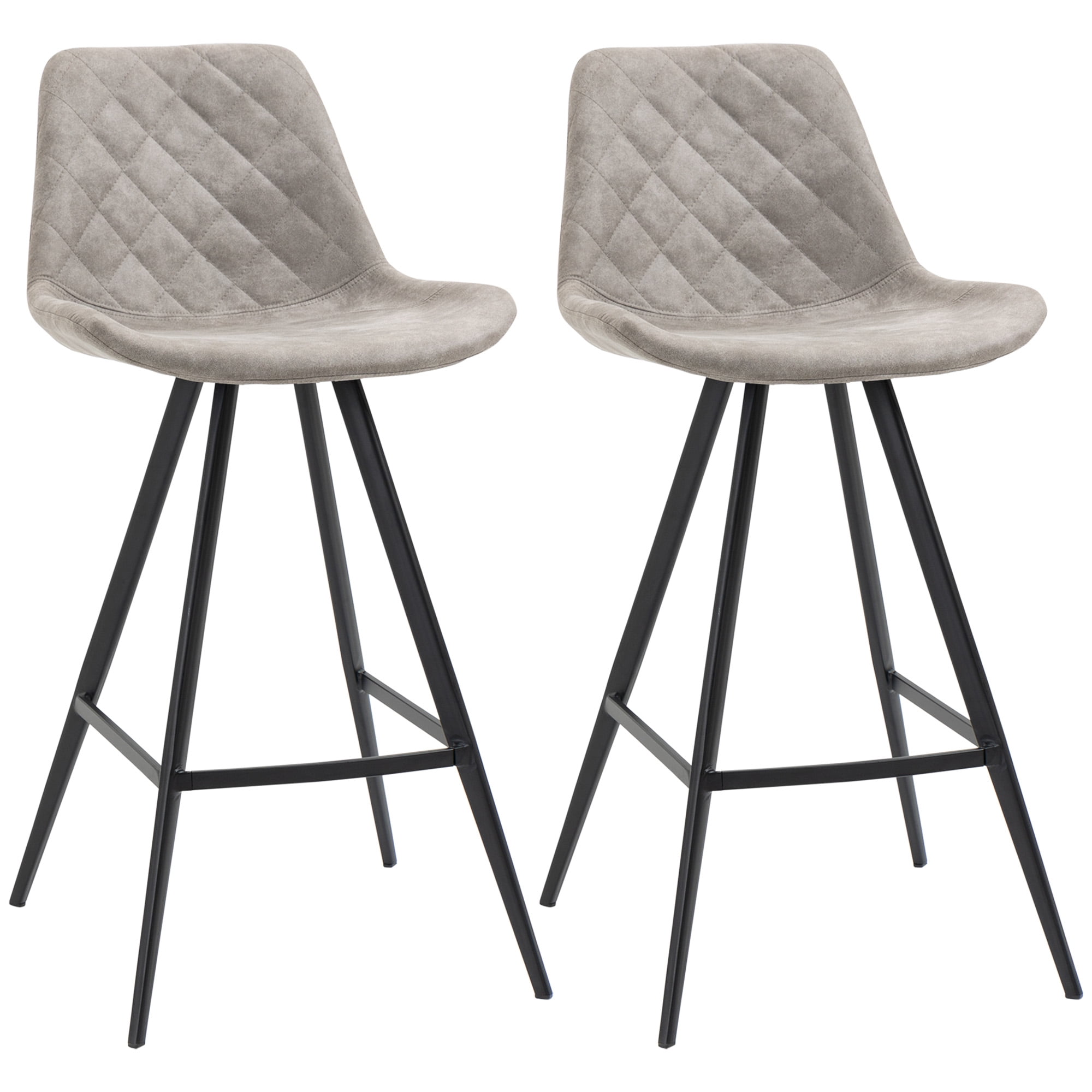 HOMCOM Bar Height Bar Stools Set of 2, Microfiber Cloth Bar Chairs