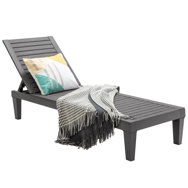Costway 1 PCS Chaise Longue de Patio Chaise Inclinable Résistante aux Intempéries Réglable Gris