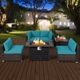 thumbnail image 3 of Costway Ensemble de Mobilier de Patio en Rotin 6 Pcs Housse de Table à Foyer 42 Pouces Coussin de Sofa Turquoise, 3 of 10