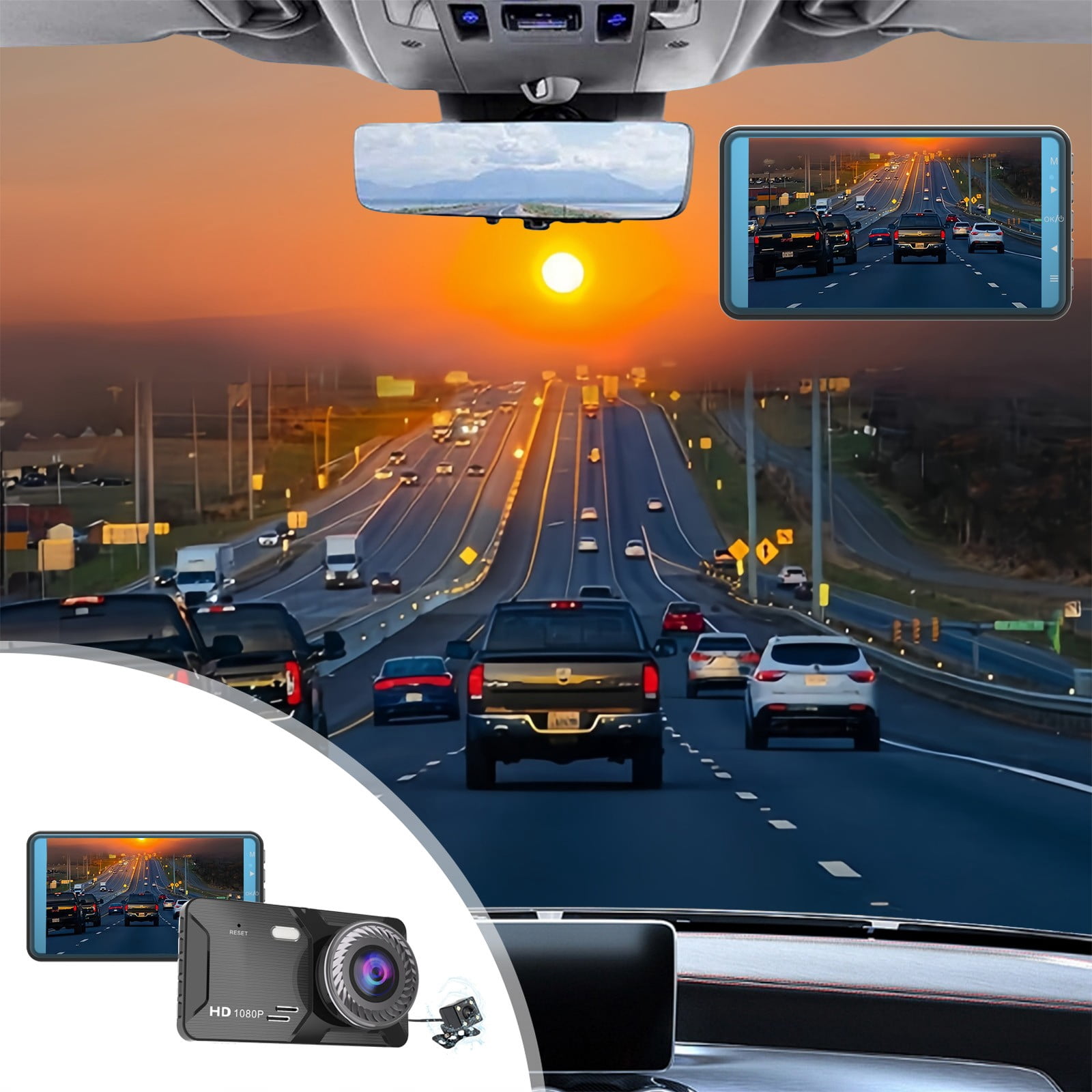 Danhjin Driving Recorder Channel Dash Cam Front And Rear Inside1080P Dash Camera for Cars Dashcam Two Way Car Camera With Ir Night Vision Loop Recording-Sensor Parking Monitor