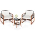 thumbnail image 2 of Costway 3 PCS Patio PE Wicker Furniture Set with Solid Acacia Wood Frame & Cushions, 2 of 10