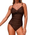 thumbnail image 2 of Jovati One-Piece Swimsuit for Women, V-Neck Padded Tankini with Adjustable Straps, Ruched Tummy Control, Nylon Spandex Blend, Solid Color, Beach Pool Wear, 2 of 7