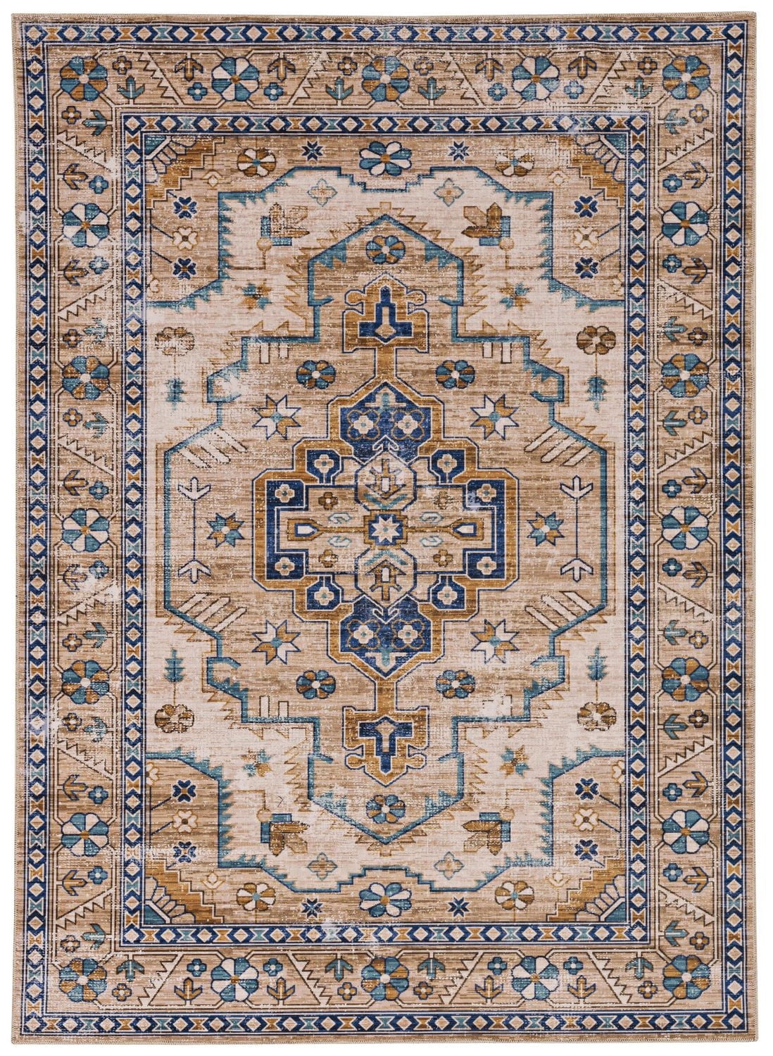 Tapis lavable Julian 5 pi x 7 pi ivoire et or