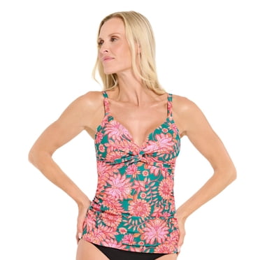 Krista Haut de maillot de bain croisé tankini à col en V pour femme avec bretelles ajustables et soutien de la poitrine