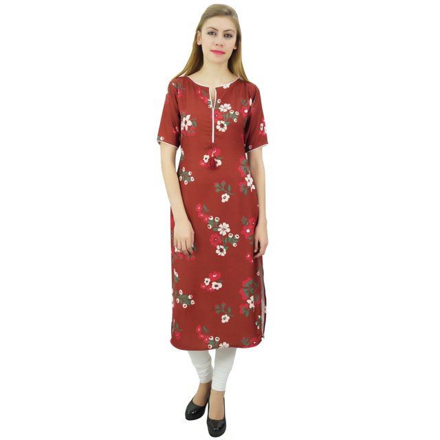 Bimba Kurta Bordeaux à Imprimé Floral pour Femme Tunique Classique Chic de Designer Décontractée-8