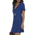 thumbnail image 3 of Innerwin Short Mini Dresses Solid Color Ladies Denim Dress Holiday Side Pocekts Simple Sundress Dark Blue XL, 3 of 4