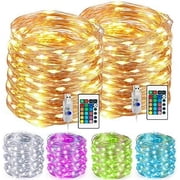 Led String Lights Outdoor Indoor Multi Color Changing Fairy String Light 33ft 100 LEDs Battery Led String Lights with Remote USB Powered for Bedroom Patio Garden (2 Pack)
