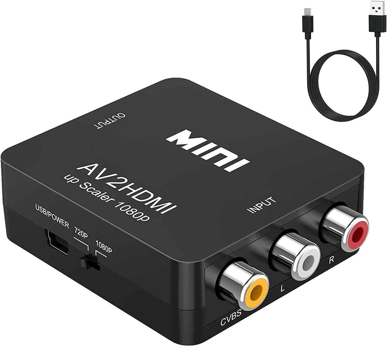 RCA to HDMI,1080P Mini RCA Composite CVBS AV to HDMI Video Audio Converter Adapter