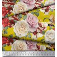 thumbnail image 2 of Soimoi Yellow polyester Crepe Fabric Leaves & Rose Floral Decor Fabric Printed Yard 42 Inch Wide, 2 of 3