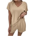 thumbnail image 1 of Birdeem Womens Summer Short Sleeve V-Neck Tops Shorts Comfortable Homewear Two-Piece Set, 1 of 8