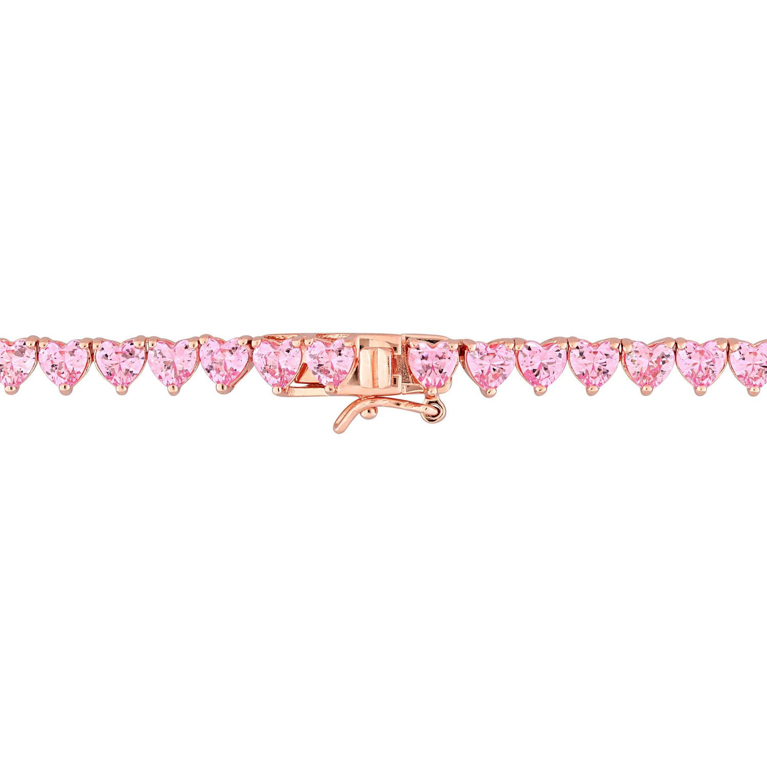 Collier tennis en forme de coeur Miabella avec 31 Carat PBT de Saphir Rose Synthétique en Argent Sterling Plaqué Rose