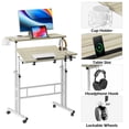 thumbnail image 2 of Soges Bureau Debout Mobile avec Porte-Gobelet et Crochets, Bureau Debout Portable, Petit Bureau Debout à Hauteur Réglable, Bureau Roulant avec Roulettes, Chariot pour Ordinateur Portable de Bureau à Domicile, Érable, 2 of 7