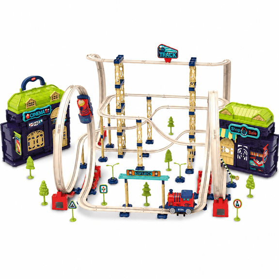 Tradeopia 175-Piece 2-in-1 Portable Racetrack Toy Set with Storage Carrying Case, Kids Car Track Playset, Ages 3+