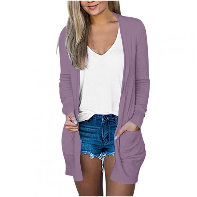 Pompotops Chemisier Décontracté à Manches Longues pour Femmes avec Poche Cardigan en Liquidation
