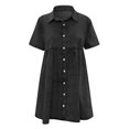 thumbnail image 4 of XDZJLR Robes pour Femmes Manches Courtes Boutonnée Fluide Jupe en Denim à Volants, 4 of 5