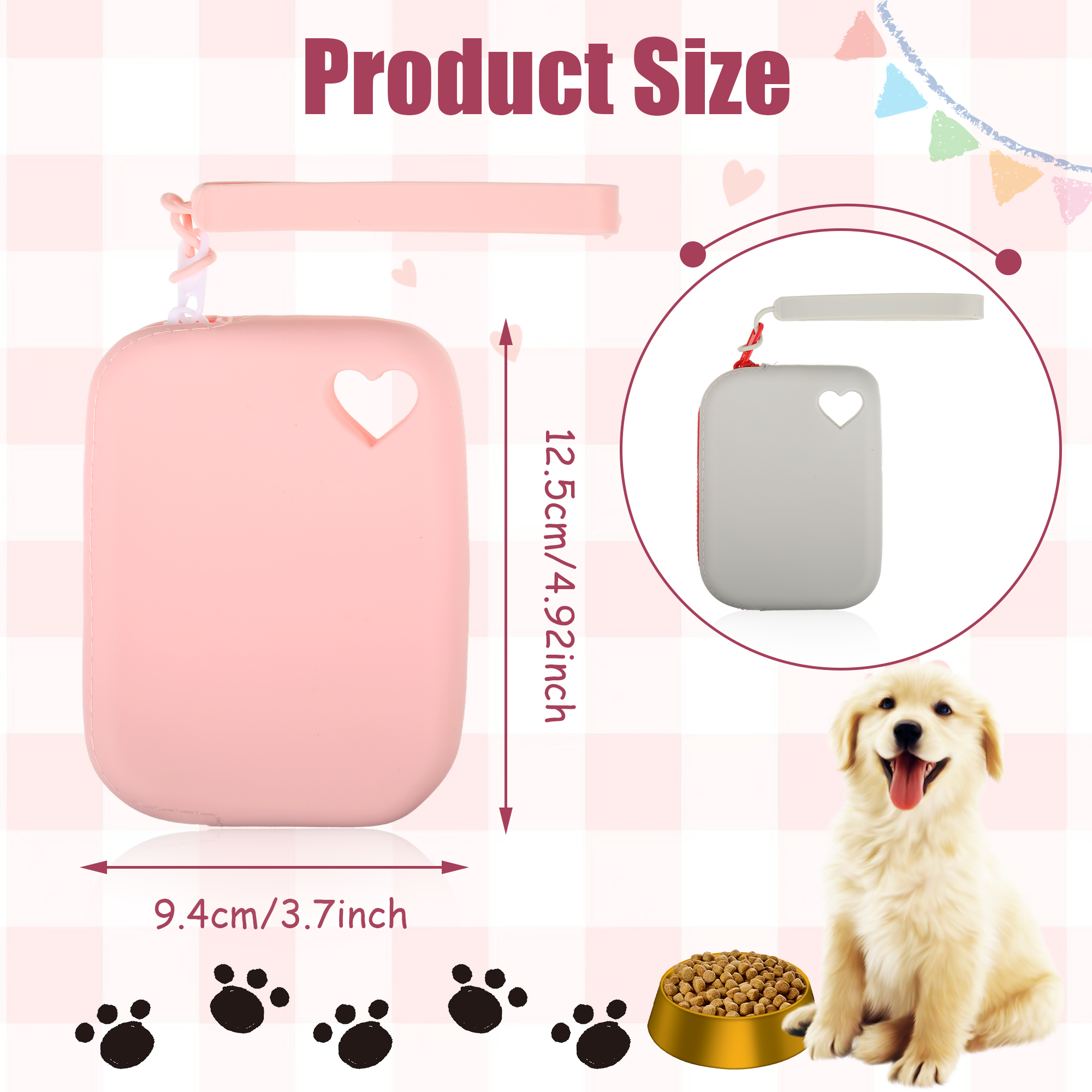 Becaristey 2pack/lot Portable Dog Treat Bag For Training And Treat Dispensing Wide Application Dog Treat Pouch Grey+Pink 1Set