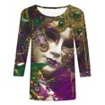 thumbnail image 4 of Penkiiy Blouse de Carnaval pour Femmes Mardi Gras Mode Imprimé Décontracté Col Rond Manches 3/4 T-shirt Blouse TG Multicolore, 4 of 5