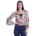 thumbnail image 1 of Moomaya Haut Court Imprimé pour Femmes Style Enveloppant Manches Longues à Volants Blouse d'Été Décontractée, 1 of 5