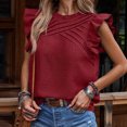 thumbnail image 1 of Liquidation & Promo, Haut Sans Manches à Épaules Plissées et Col Rond pour Femmes, Couleur Unie, Coupe Décontractée, Matériau Extensible, Usage Quotidien, Confortable, pour le Travail/ Tenue Élégante et Confortable, 1 of 9
