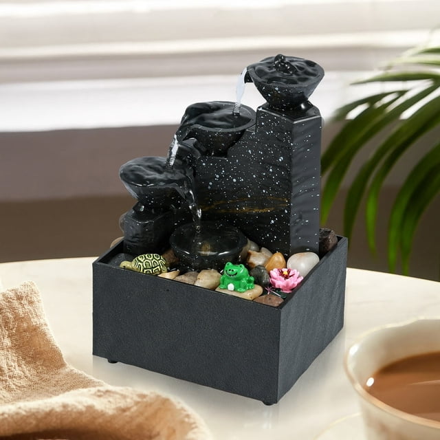 MesaSe 20004744701to Plastic Tabletop Water Fountain with LED Light Indoor Black