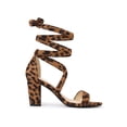 thumbnail image 3 of BLISSFUL STEP Women's Sandals Solid Color Mid Block Heels Lace up Sandals Leopard 8, 3 of 8