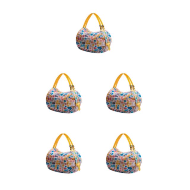 kurtrusly Sac de Rangement Réutilisable Pliable Écologique et Polyvalent Sac de Courses Imperméable en Polyester pour Voyage Sac de Plage Sac à Main Carreaux Jaunes 5Set