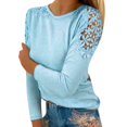 thumbnail image 1 of Women's Round Neck Solid Color Hollow Stitching Long Sleeved T Shirt, 1 of 5