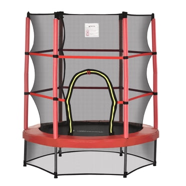Outsunny Kids Trampoline with Enclosure for Age 3-6 Years, Red