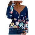 thumbnail image 1 of Pompotops Femmes Mode Casual Imprimé V-Cou à Manches Longues Tops Chemisier, 1 of 5