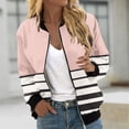 thumbnail image 2 of vdgthytj Fall Jackets for Women Long Sleeve Zip up Stand Collar Bomber Jacket Fall Trendy Color Block Striped Coat, 2 of 5