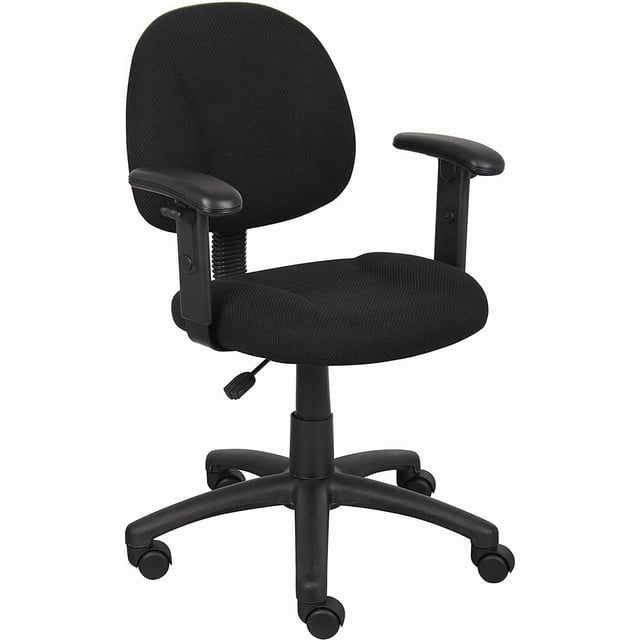 Nicer Furniture Task Chair en Tissu avec Siège et Dossier en Tissu Profilé Noir, Accoudoirs Noirs Réglables, Levage Pneumatique à Gaz, Hauteur de Siège Réglable de 26,5 à 31,5 Pouces, et base en nylon à Cinq Roues avec Roulettes Doubles à Capuche pour la Stabilité et la Mobilité, Convient aux Sièges de Bureau Ergonomiques.