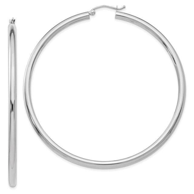 Boucles d'Oreilles Créoles Rondes en Or Blanc 10K 3mm