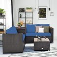 thumbnail image 4 of Gymax Ensemble de Conversation de Patio en Rotin Rembourré 4 Pcs avec Table d'Appoint Coussin Bleu Marine, 4 of 10