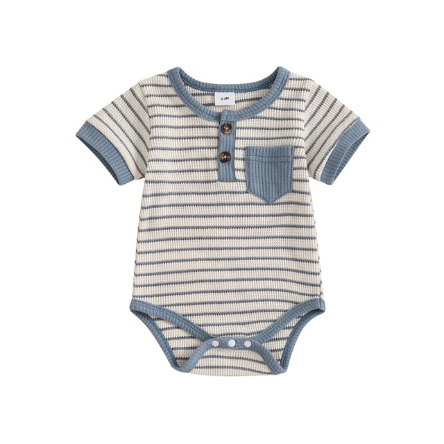Gupgi 0-12 m Bébé Garçon Justaucorps à Rayures Décontracté Nourrisson Manches Courtes Col Rond Barboteuse Côtelée