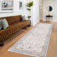 thumbnail image 3 of Boho 3x16 Wide Hallway Runner - Light Gray and Taupe, Washable Low Pile Non Slip Stain Resistant 16ft Runner Rug for Long Kitchen, Hall Way, Floral Decor, 3 of 7