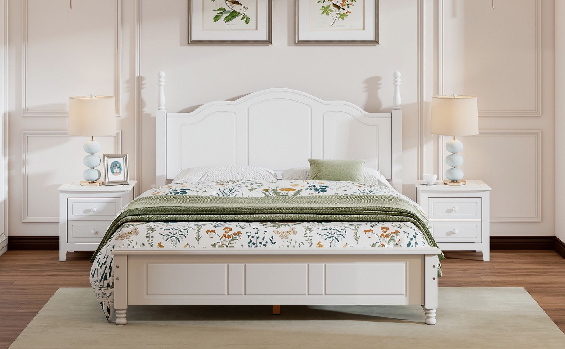 Lit plateforme en bois Noble House, style rétro, blanc, 2 places