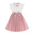 thumbnail image 1 of LUOGENLI Dress Girls Summer Dress with Ruffled Sleeves Color Block Pleated Design Toddler to Big Kid Dress Dress for Girls Midi Length Petite 10 Years, 1 of 3