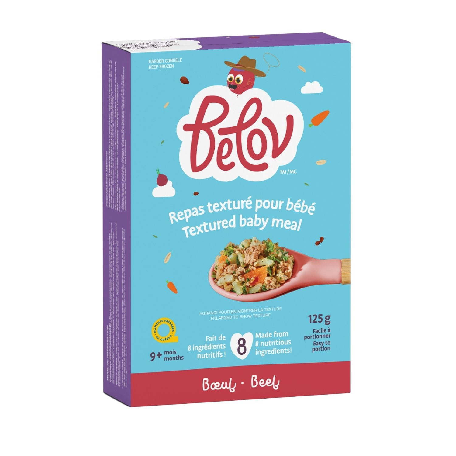 Belov Aliment Bébé Étape 3, Repas Texturé au Bœuf, Surgelé, 9+ Mois, 100 g