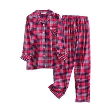 GDREDA Pyjama Femme en Flanelle Laine à Carreaux Ensemble de Nuit pour Femme Ensembles de Pyjama pour Femme pyjamas Rose Vif,m
